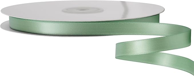LIUYAXI Sage Green Double Faced Satin Ribbon, 3/8" X Continuous 100 Yards, Ribbons Perfect for Gift Wrapping Bows Bouquet Wedding Decor DIY Craft and More