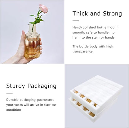 24pcs Glass Bud Vase Set, Small Gold Amber Flower Vases for Centerpieces in Bulk, Mini Vintage Vase for Wedding, Home,Table Decoration