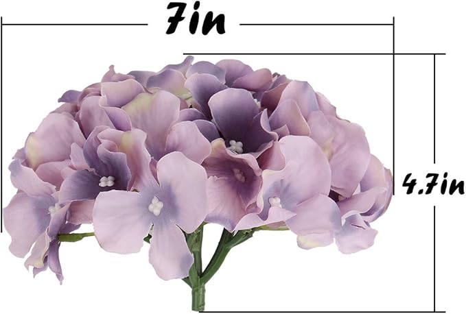 Flojery Silk Hydrangea Heads Artificial Flowers Heads with Stems for Home Wedding Decor,Pack of 10 (Dream Purple)