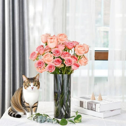 Flower Vase, Non-breakable Vases, 6" W x 6" H, Acrylic Grey Vase, Aesthetic Room Decor Cylindrical Modern Flower Vases for Table Centerpiece, Home Decor, Women Floral Arrangement Gift
