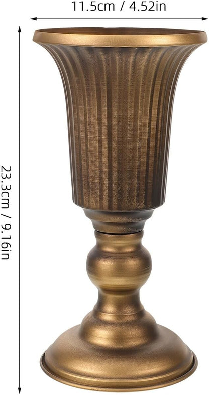 Alipis Vintage Metal Tabletop Flower Vase Decorative Flower Pot Antique Gold Iron Art Container for Home Hotel Shop Decor