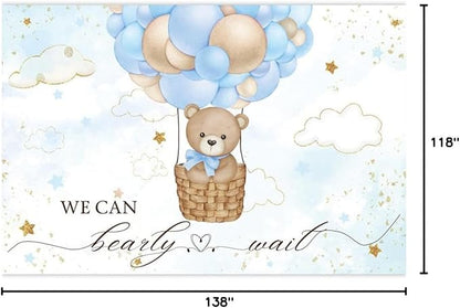 ChloropLastid We Can Bearly Wait Baby Photo Backdrop 12x10ft Pink Hot Air Balloon Bear Background for Baby Balloons Clouds Stars Girl Baby Shower Newborn Party Cake Photo Decoration