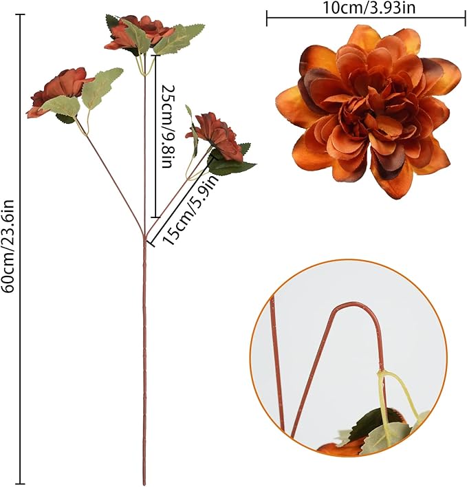 Uieke 12PCS Artificial Daisy Mums Flowers with Stem, Burnt Orange Silk Flowers Arrangement for Home Party Fall Wedding Bouquet Thanksgiving Table Centerpieces Decor (Vintage Terracotta)