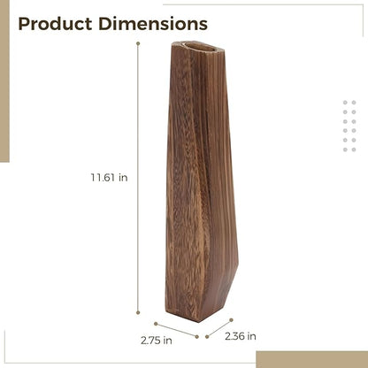 PONDON Decorative Tall Wood Vase for Dried Flowers, Rustic Flowerpot, Burnt Paulownia Plant Pot, Adds Elegance to Home Office Cafe