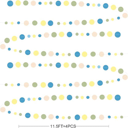 Sage Green Dusty Blue Yellow Beige Polka Dots Garlands Olive Green Macaron Yellow Dusty Blue Sand White Cream Nude Hanging Paper Circle Dots Streamer for Birthday Baby Shower Wedding Party Decorations