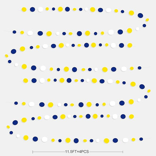 46Ft Navy Blue and Yellow Circle Dots Garland Royal Blue Yellow White Hanging Paper Polka Dot Streamer for Graduation Birthday Wedding Bridal Baby Shower Nautical Ahoy Achor Party Decorations Supplies