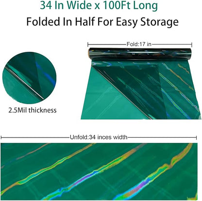 CMFYHM Iridescent Green Cellophane Wrap Roll I 34 In Wide X 100 Ft Long I Colorful Cello Perfect For Baskets,Gifts, Treats,Birthday Holiday Wedding Floral, Party Arts Crafts Decoration (Green)