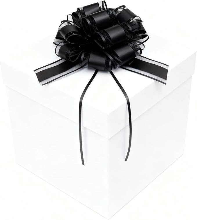 10-Pack Jet Black Pull Bows for Gift Wrapping - 6 Inch Reusable Ribbon Bows, Large Instant Floral Decor Bows for Wedding, Christmas, Birthday Decor, Gift Basket & Party Decorations