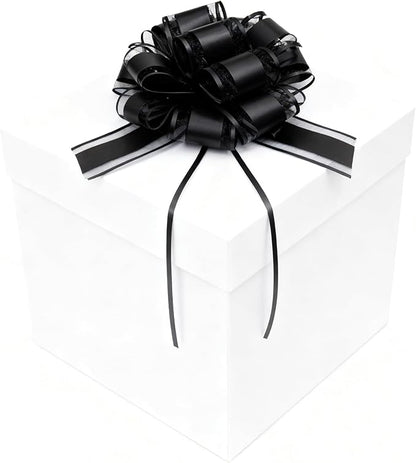 10-Pack Jet Black Pull Bows for Gift Wrapping - 6 Inch Reusable Ribbon Bows, Large Instant Floral Decor Bows for Wedding, Christmas, Birthday Decor, Gift Basket & Party Decorations