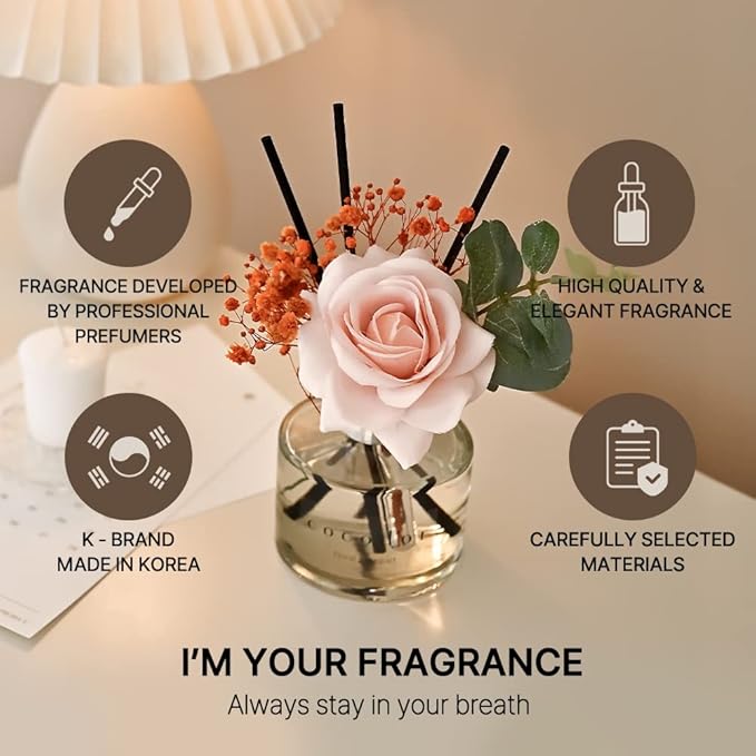 COCODOR Rose Flower Reed Diffuser/Black Cherry/6.7oz(200ml)/1 Pack/Reed Diffuser, Reed Diffuser Set, Oil Diffuser & Reed Diffuser Sticks, Home Decor & Office Decor, Fragrance and Gifts
