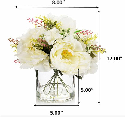 ENOVA FLORAL Artificial Silk Flower Arrangement with Vase,Mixed Artificial Silk Peony Flower in Vase for Decoration Home Office, Wedding Centerpiece (Cream)