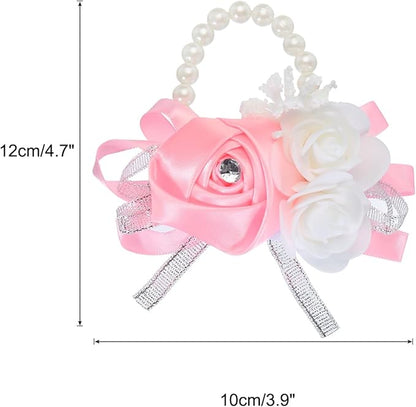 MECCANIXITY Wrist Corsage Artificial Flower Bracelets Rose Wrist Bride Groom Decorative for Wedding Ceremony Prom Party Anniversary Pink