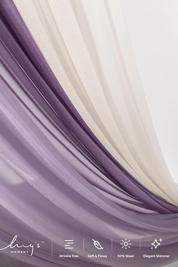 Ling's moment Wedding Arch Draping Fabric 3 Panels 20Ft Purple Chiffon Fabric,Sheer Hanging Drapes Arrangement for Wedding Ceremony Backdrop Party Swag Home Decor (Lilac & Gold)