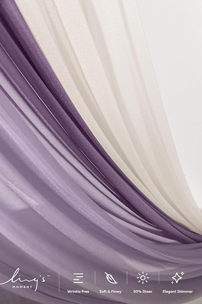 Ling's moment Wedding Arch Draping Fabric 3 Panels 20Ft Purple Chiffon Fabric,Sheer Hanging Drapes Arrangement for Wedding Ceremony Backdrop Party Swag Home Decor (Lilac & Gold)