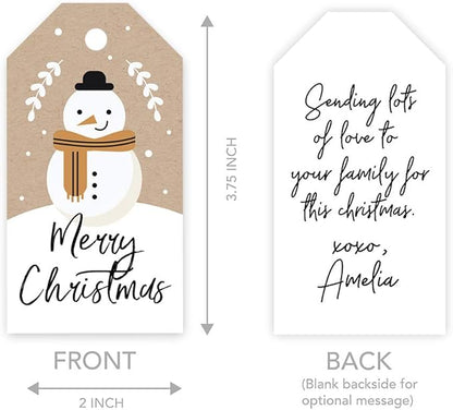 Andaz Press Christmas Holiday Season Classic Gift Tags, Merry Christmas to from Classic Favor Tags, Kraft Brown with Snowman with Scarf Design, for Holiday Events, Parties, and Favors, 60-Pack