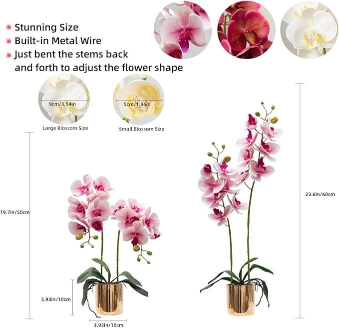CXGS Artificial Orchid Flowers Light Pink Faux Orchids with Ceramic Vase Vivid Fake Phalaenopsis Flower Arrangement Gorgeous Artificial Plants for Wedding Party Exhibition Center Home Decor