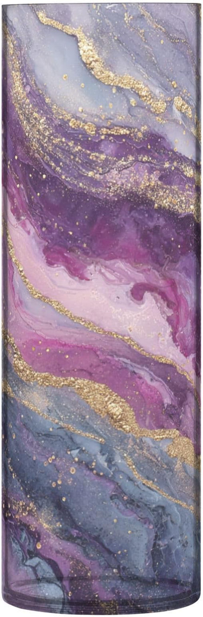 ALAZA Purple Gilded Marble Flower Vases for Home Decor Kitchen Bedroom Living Room Bathroom Office Table Decorations