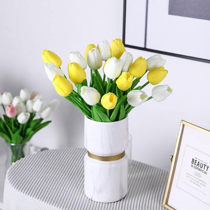 30 Pcs Fake Latex Tulips Artificial Flowers Faux Tulip Stems Real Touch Tulips for Wedding Party Home Easter Decoration (White)