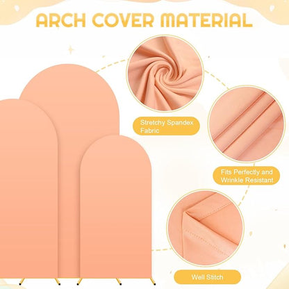 Set of 3 Arch Stand and Cover Set 6FT, 5FT, 4FT Metal Wedding Arch Backdrop Stands with Spandex Arch Covers Stretchy Backdrop Stable Arched Frame for Birthday Party Gender Reveal Baby Shower Ceremony