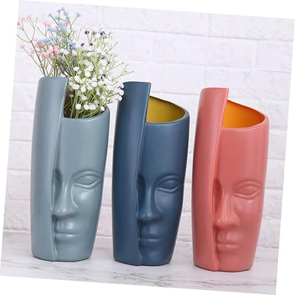 Abstract Face Plastic Vase Lightweight Floral Arrangement Container Home Decoration Ornament for Living Bedroom Bathroom and Office Use