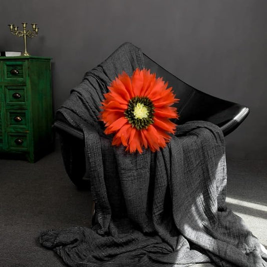3D Flower Throw Pillow Decorative Daisy Accent Pillows Handmade Cute Round Velvet Floral Cushion with Insert for Couch Bed Chair Car Living Room Bedroom Home Decor 12Inch Vibrant Orange