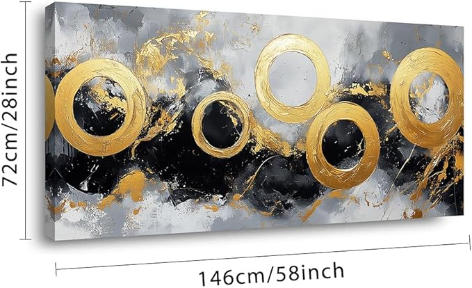 IDAFU Black Gold Abstract Canvas Wall Art Golden Circular Design Wall Décor,Modern Minimalist Black Gold Pictures Ready for for Living Room, Bedroom, Hallway Office Wall Decor 58L x 28W