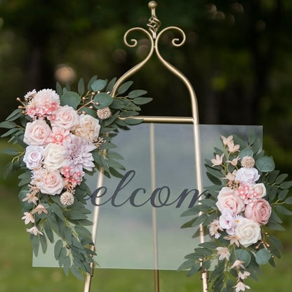 Artificial Flower Swag Wedding Arch Flowers Set of 2 Rose Flower Swag Arrangements for Wedding Party Welcome Ceremony Sign and Reception Backdrop Floral Decoration (Pink)