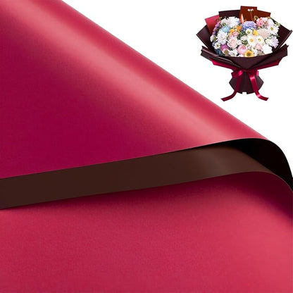 WRAPAHOLIC 20 Sheets Flower Wrapping Paper - 22.4 x 22.4 inch Dark Red Color Water-Resistant Floral Bouquet Wrapping Paper, Florist Supplies Packaging for Christmas, Wedding Birthday Gift DIY