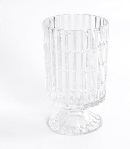 Pedestal Glass Vase, Textured Crystal Vase for Flowers, Bouquet, Vintage Transparent Vases 6.7 Inch, Decorative Flower Vases for Centerpieces, Dining Table, Home Decor, Office, Wedding, Party