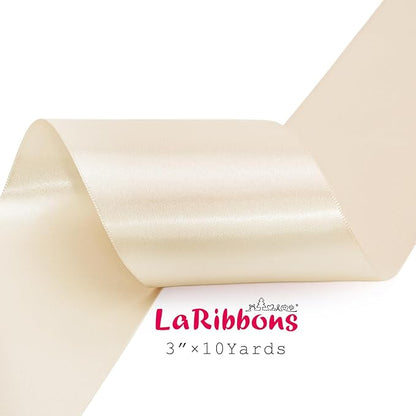 LaRibbons Nude Satin Ribbon 3 Inch 10 Yards Double Faced Luxury Nude Silk Ribbon for Gift Wrapping Flower Bouquets Bow Christmas Wedding Party Decoration Wreath Sash