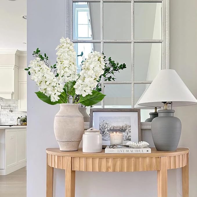 Artificial Hydrangea Flowers Real Touch – 3PCS 24.8" Faux Cone Hydrangea Stems for Tall Vases, Home Décor, Wedding Centerpieces, Floral Arrangements – Pure White