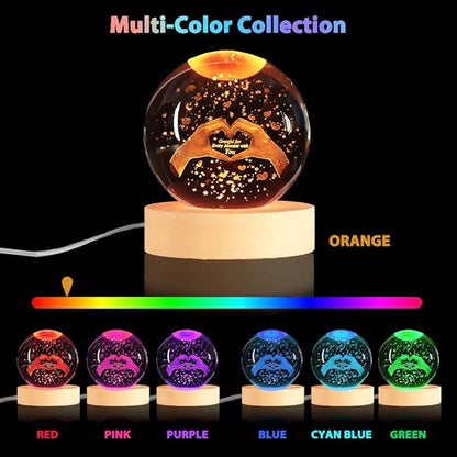 3.15In Crystal Heart Sign Ball Lamp with Wooden Base, 3D Crystal Ball Night Light, 16 Colors, Remotely Controlled, Christmas Birthday Day’s Gifts for Moms Women Girlfriends Daughters
