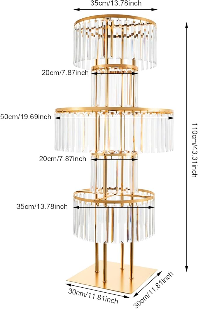 Wedding Gold Vases Centerpieces Crystal Flower Stand with Hanging Crystals, 5 Tier Round Chandelier Pedestal Stand,Crystal Wedding Flowers Stand,Perfect for T-Stage Wedding Party Hotel Decor