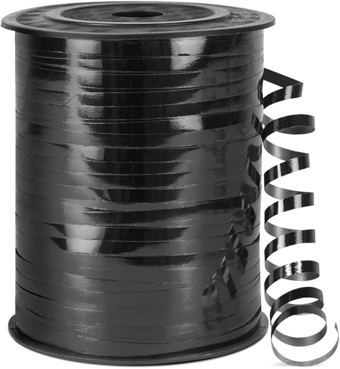 500 Yards Metallic Shiny Curling Ribbon with Spool, 1/5" Curly Ribbons - Perfect for Gift Wrapping, Birthday, Halloween, Christmas Party Decorations, and Balloon String Ribbon in Black