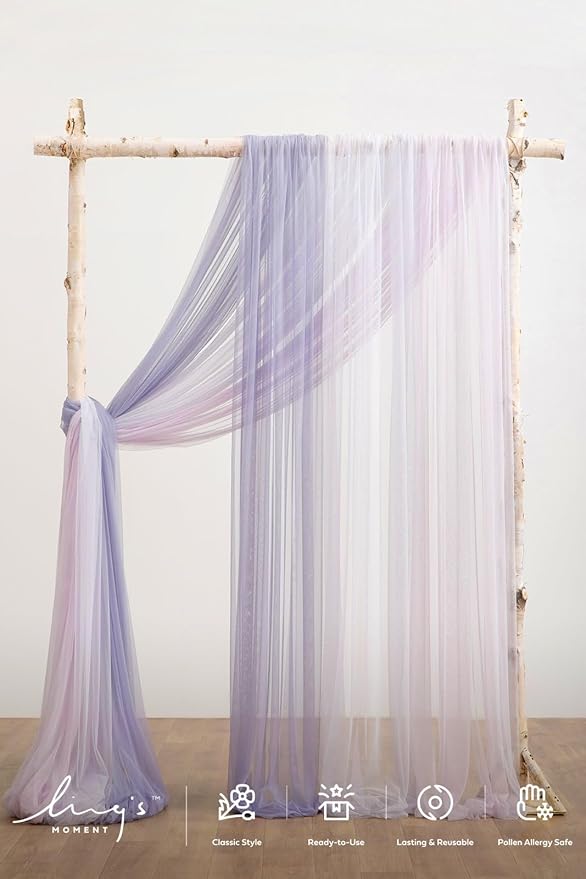 Ling's Moment Wedding Arch Draping Fabric 3 Panels 20Ft Chiffon Fabric,Sheer Draping Fabic for Wedding Arrangement Ceremony Reception Backdrop Party Swag Home Decor (Sage Purple & Provence)