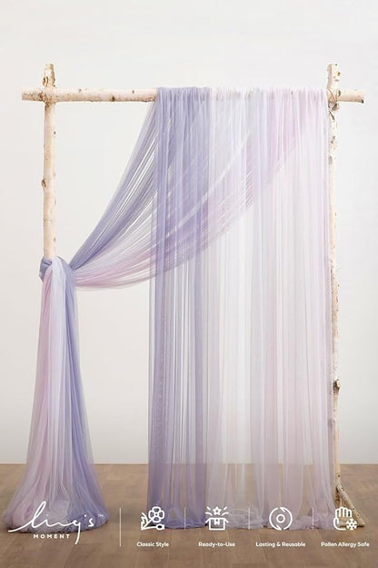 Ling's Moment Wedding Arch Draping Fabric 3 Panels 20Ft Chiffon Fabric,Sheer Draping Fabic for Wedding Arrangement Ceremony Reception Backdrop Party Swag Home Decor (Sage Purple & Provence)