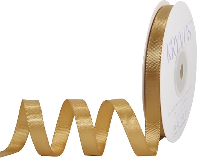 Light Gold Satin Ribbon, Double Faced 3/8 Inch X 25 Yards Light Gold Ribbon, Premium Satin Ribbon for Gift Wrapping, Crafts, Hair Bow Making, Sewing, Flower Bouquet, Wedding Party Decor