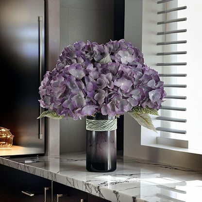 2Bouquets Artificial Fake Flowers Plants Silk Hydrangea Arrangements Wedding Bouquets Decorations Plastic Floral Home Kitchen Garden Party Festival Bar DIY (Grey Purple)