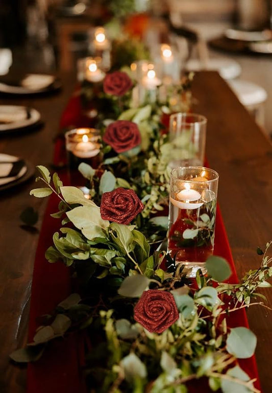 Artificial Flowers,50PCS Fake Red Roses 2.76" Glitter Foam Roses Artificial Flowers for Wedding Christmas DIY Wreath Home Table Floral Arrangement(Red)