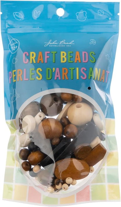 John Bead 90g Craft Beads Natural/Black/Brown/Dark Brown Wood Beads with Elastic Nylon Cord