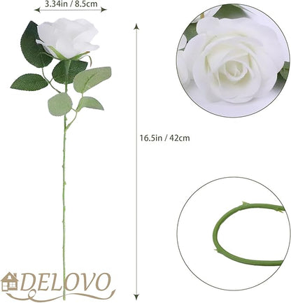 52pcs Ivory Roses Artificial Flowers Ivory White Roses Fake Flowers Silk Roses with Stems for DIY Wedding Bouquets Bridal Shower Centerpieces Arrangements Party Decorations