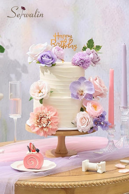 Serwalin Artificial Pink & Purple Flowers, Silk Fake Flowers for DIY Wedding Bouquets Cake Flower, Table Centerpieces Baby Shower Birthday Party Home Decorations