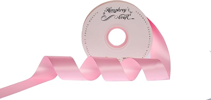 Humphrey's Craft 1-1/2 Inch Double Faced Satin Ribbon - 50 Yards, Pink Thick Satin Ribbon for Crafts, Gift Wrapping, Decoration Christmas Tree, Bridal Bouquet,Wedding,DIY Bows,Sewing Hat.