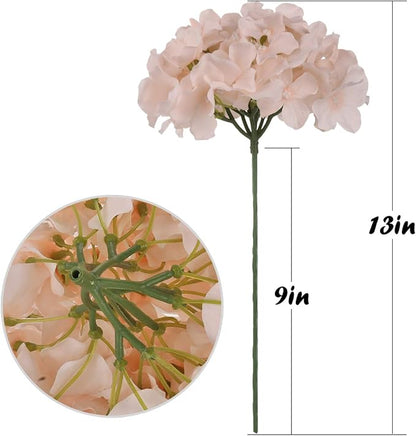 Flojery Silk Hydrangea Heads Artificial Flowers Heads with Stems for Home Wedding Decor,Pack of 10 (Blush)