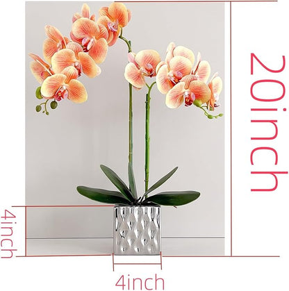 Artificial Orchids Silver Vases Orchids Artificial Flowers Orange Orchid Height 20 inches