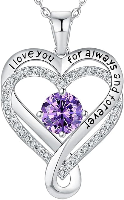 Jewelry for Women Wife Infinity Heart Birthstone I Love You Necklace S925 Anniversary Women Necklaces for Her Wife Birthday Gift Ideas, Birthday Present for Girlfriend Mom Daughter Sterling Silver
