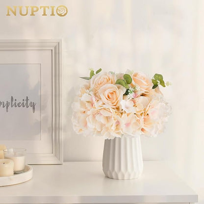 NUPTIO Flower Ball Arrangement Bouquet: 10 Pcs 11.8 inch Diameter Champagne Rose Fake Flowers Balls for Wedding Centerpiece Decorations Artificial Flower Centerpieces for Tables
