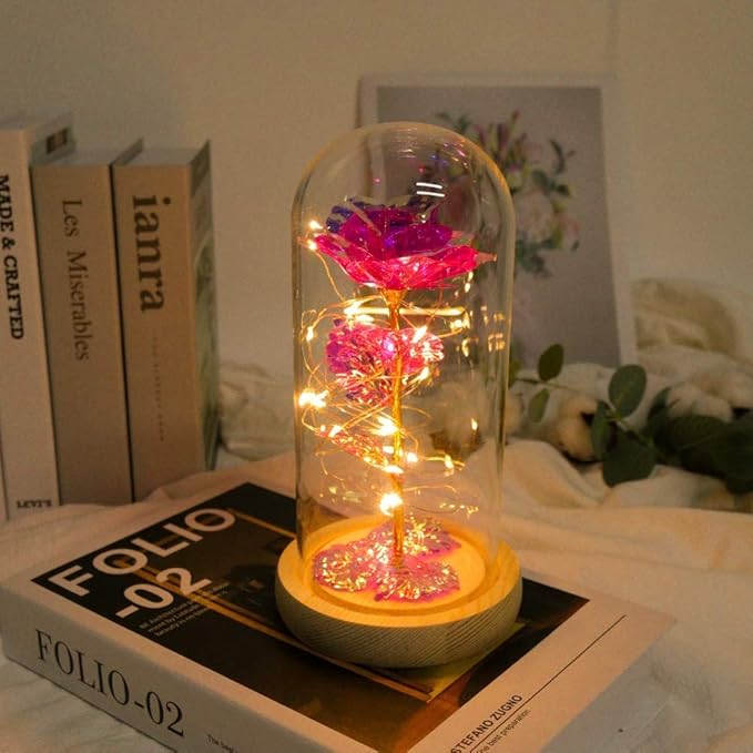 Beferr Mom Birthday Gifts for Women, Galaxy Glass Rose Forever Preserved Flowers for Delivery Prime Light Up Rose in Glass Dome Christmas Rose Gifts for Her Wife Daughter Friends, Pink