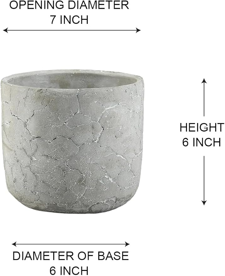 Serene Spaces Living CrackleStone Rustic Cement Vase, Decorative Planter with Cracked Texture, Perfect for Succulents, Small Plants, or Floral Arrangements, 7" Diameter & 6" Tall