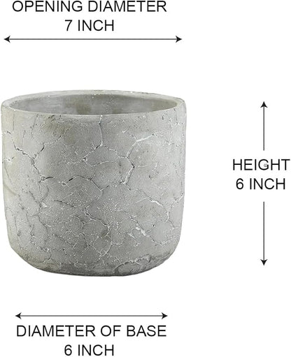 Serene Spaces Living CrackleStone Rustic Cement Vase, Decorative Planter with Cracked Texture, Perfect for Succulents, Small Plants, or Floral Arrangements, 7" Diameter & 6" Tall